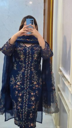 Alternative view of Embroidary dress (semi- stitched)