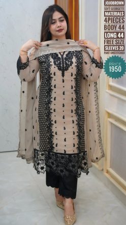 Alternative view of Embroidary dress ( semi stitched)🖤🥀