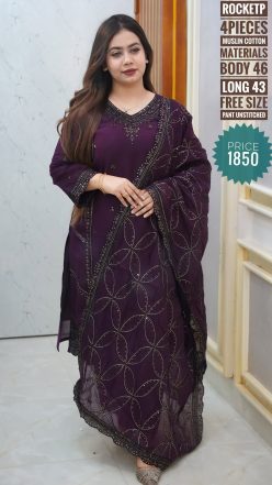 Alternative view of EMBROIDERY DRESS (SEMI-STITCHED)